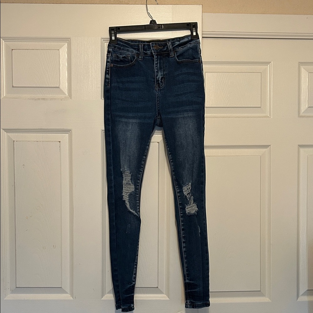 Fashion Nova Blue Ripped Skinny Jeans